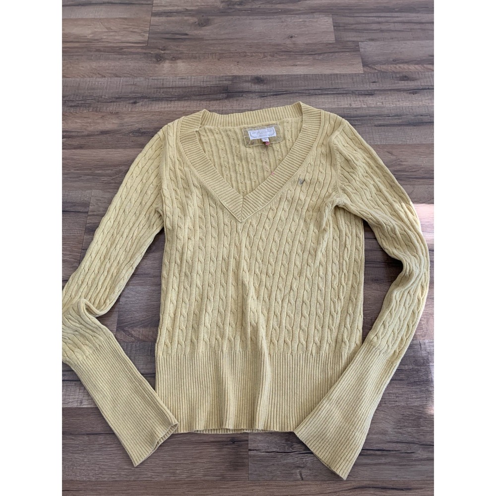 AMERICAN EAGLE OUTFITTERS V NECK Cable SWEATER Y2K VTG Yellow Gold WOMEN'S Large